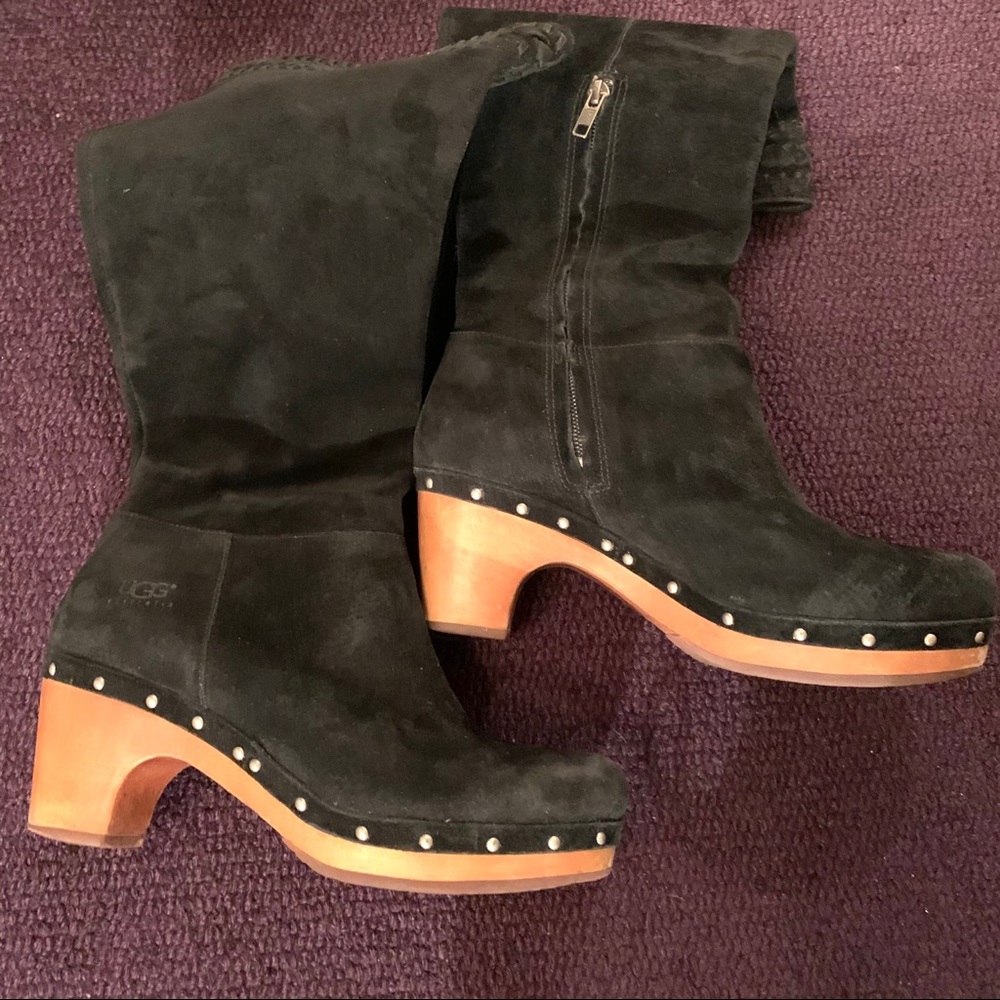 UGG suede black boots with wooden heel